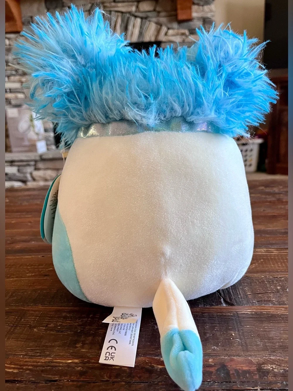 KellyToy Squishmellow Cora Calico Cat Squish-Doos Blue /White Fluffy Ears 10”NWT